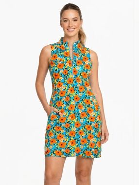 Tzu Tzu Shiloh Dress Hawaiian Floral Golf Tennis Activewear Upf 50 Medium